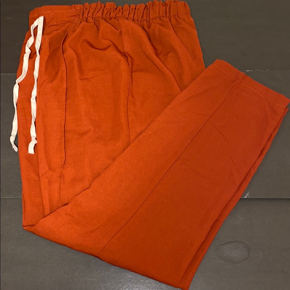 SHEIN Medium Orange Wide Leg Pants with White Faux Drawstring